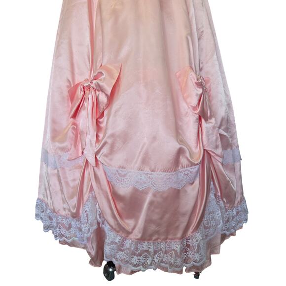 Gunne Sax Vintage 80s Pink Princess Dress Size XS S Maxi Satin Lace Bows - Picture 5 of 11